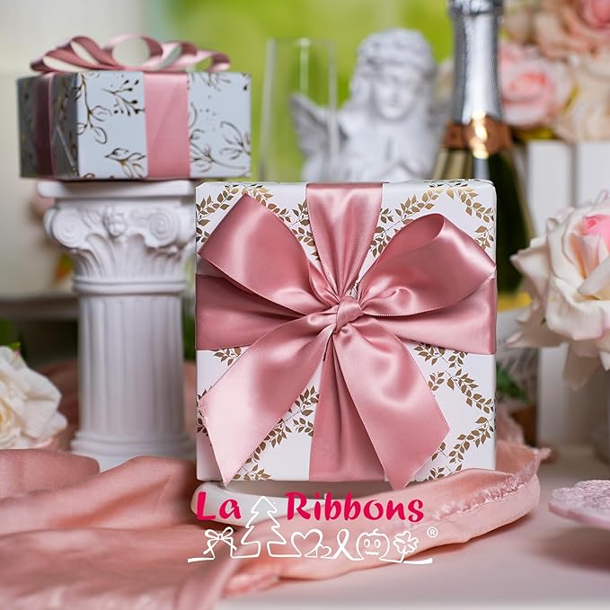 LaRibbons 1 1/2 Inch 50 Yard Double Faced Satin Ribbon,Dust Pink Satin Craft Fabric Ribbon for Gift Wrapping Floral Bouquets Wedding Party Decoration