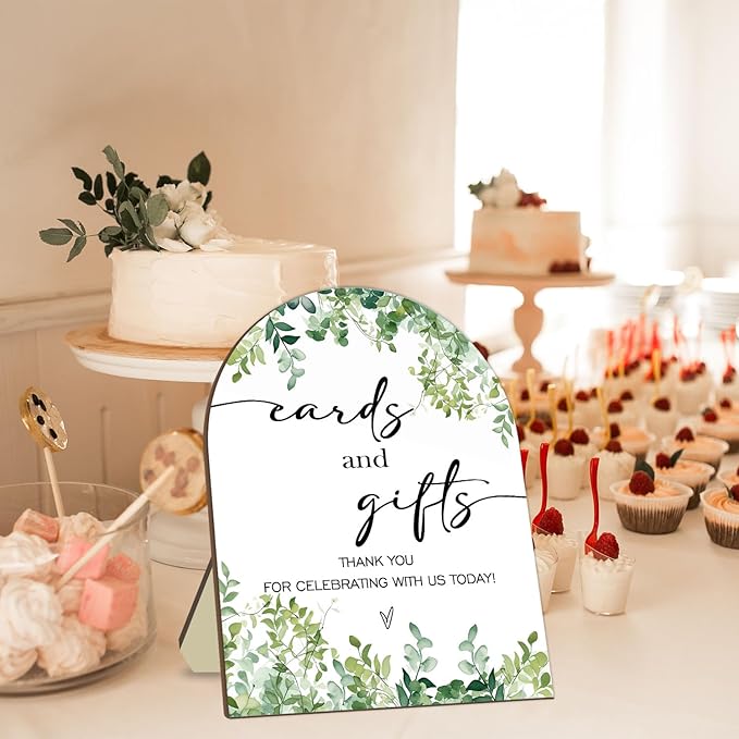 Cards and Gift Sign, Thank You for Your Gift and Well Wishes Sign, Eucalyptus Leaf Decoration Bridal Shower with Stand, Baby Shower Favors, Party Decor Supplies 9 * 11IN