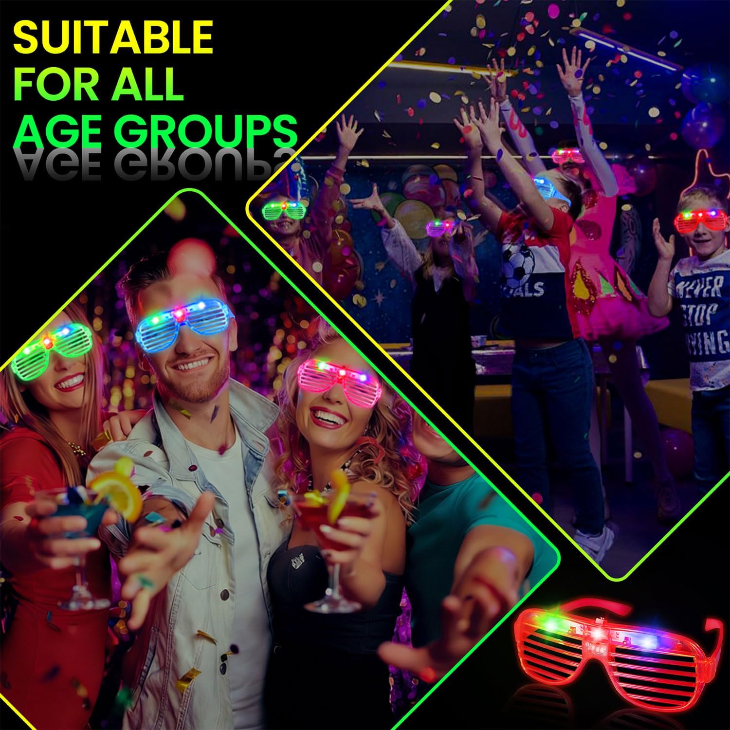 60 Pack LED Glasses ,6 Colors Light Up Glasses Glow in The Dark Party Supplies , Party Glasses for Adults , Glow Shutter Glasses for Valentines Day , New Year's Eve Decoration , Birthday