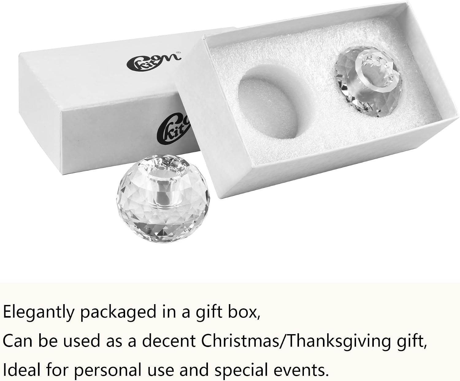 Kitcom Crystal Taper Candle Holders Multiple Faceted Designed Hand Cut Crystal Holders Wedding Banquet Decorations for Home W2.4xH1.8Inches Pack of 2, Comes with Gift Box