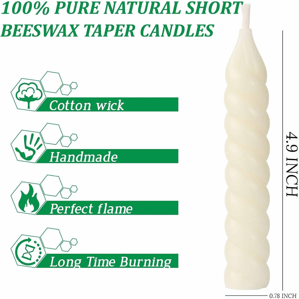 5 Inch Spirat Tapared Candles 10 Pack,0.78" Diameter Ivory Naturel Bee Candles Candlestick,7 Hours Long Lasting Smokeless and Unscented for Home Decoration
