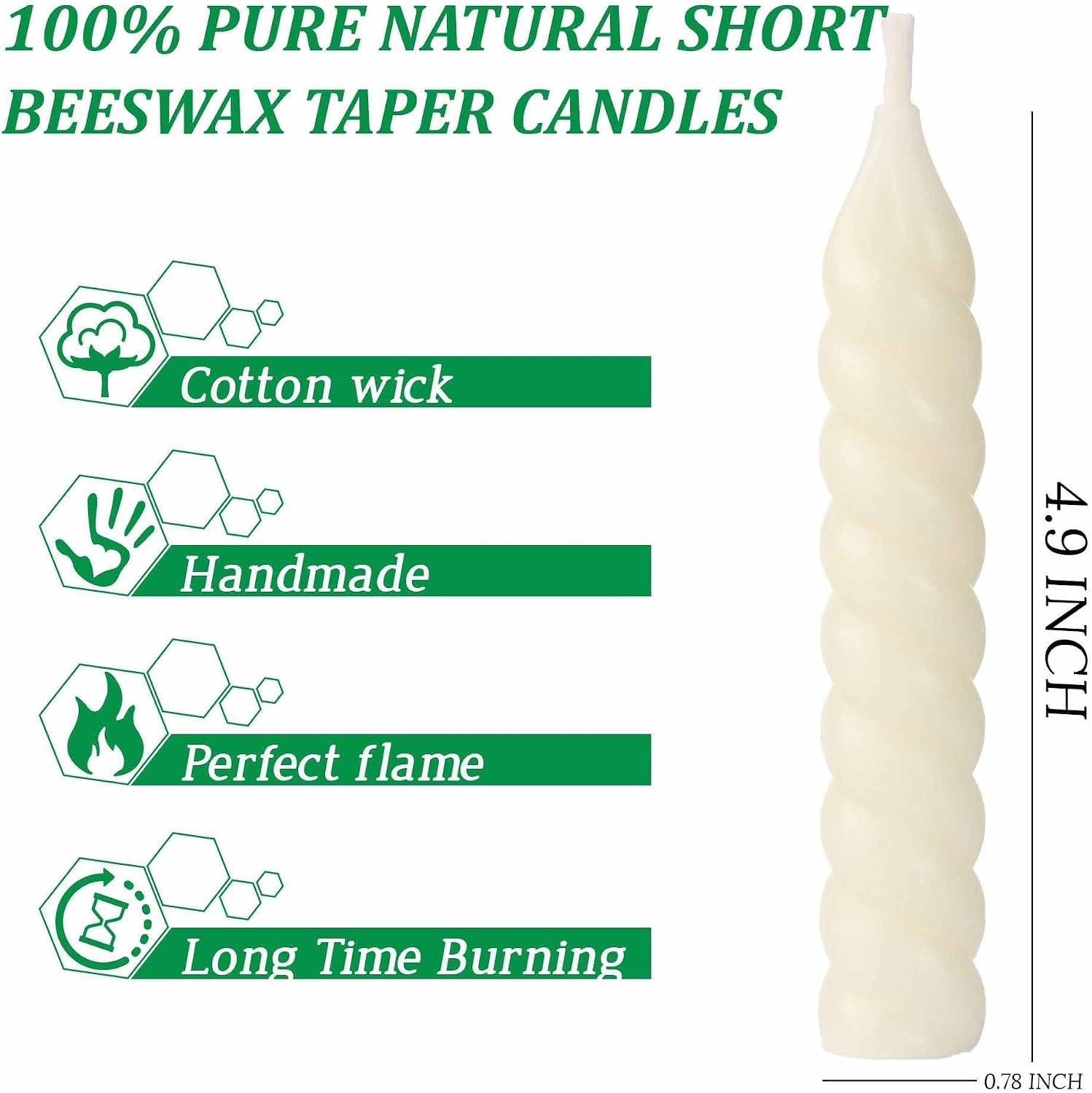 5 Inch Spirat Tapared Candles 10 Pack,0.78" Diameter Ivory Naturel Bee Candles Candlestick,7 Hours Long Lasting Smokeless and Unscented for Home Decoration
