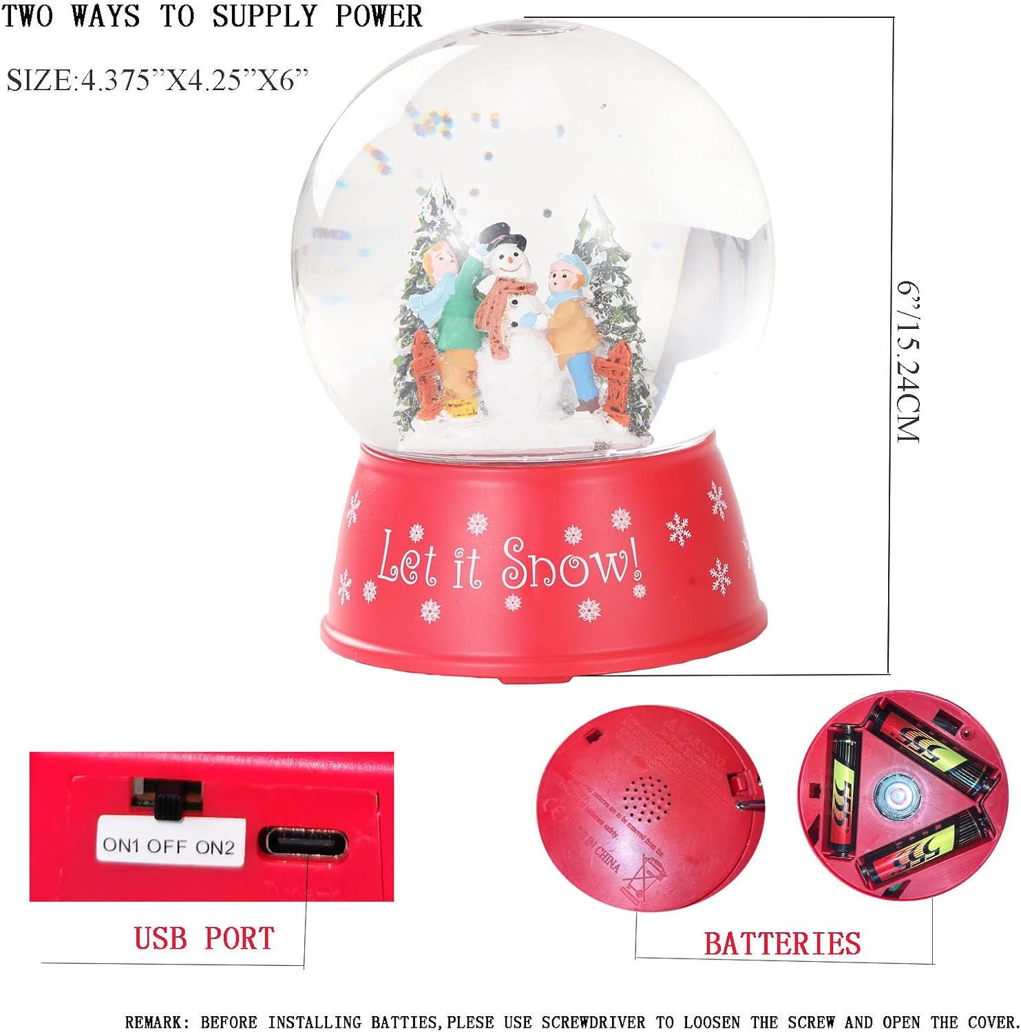 120mm Christmas Snow Globe Lamp - Snowman Globle Musical Holiday Decoration Xmas Tree & Snowman with Timer, USB Power, Festive Room Light, Best Gift for Christmas,New Year