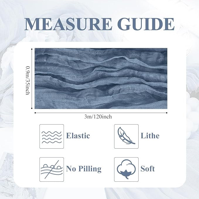 Asee'm 12pcs Cheesecloth Table Runner 120 Inches Long Dusty Blue Boho Gauze Cheese Cloth Runner 10FT Rustic Sheer Table Runners for Christmas Wedding Party Baby Shower Spring Easter Decoration