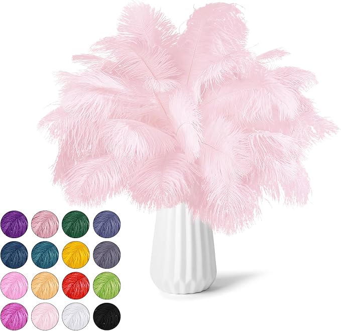 NEWONG 30pcs Light Pink Ostrich Feathers Natural Bulk 8-10inch（20-25cm) Vase Craft Wedding Home Party Centerpieces Christmas Day coquettish Valentine's Day Decoration
