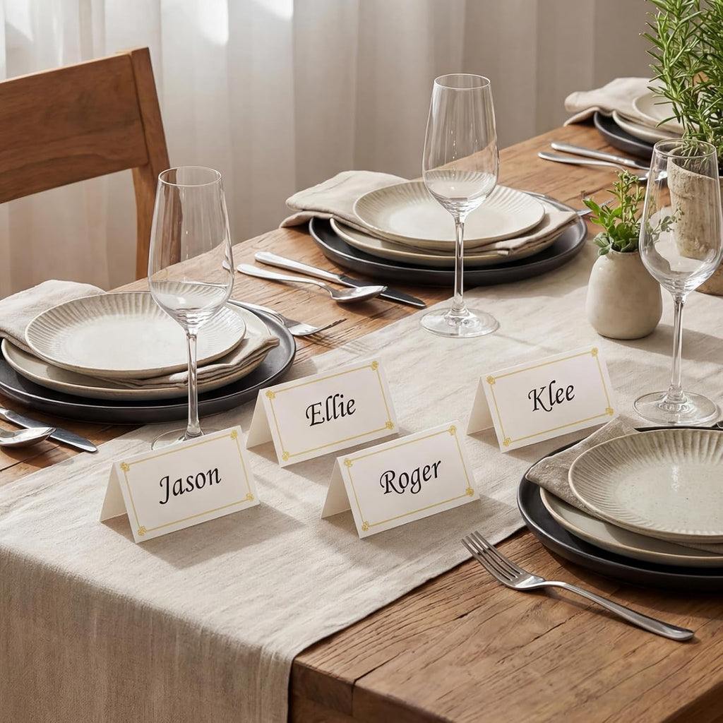 Premium Place Cards for table setting, name cards Used for Table Decoration, Seat Cards with Gold Foil Border&Corner Motifs, 2x3.5-Inch Tent Cards - Perfect for Weddings, Tables, Dinner Parties 50Pcs