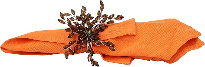 Napkin Rings Set of 6 for Dining Table Decoration Parties Everyday Metal Napkin Holder Leaf Coffee (Pack of 6)