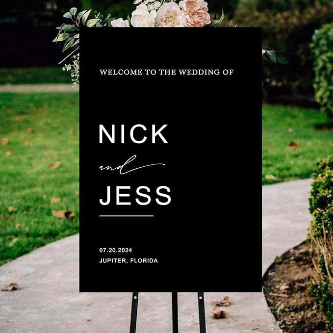 Black Minimalist Script Modern Wedding Welcome Sign, Custom Wedding Welcome Sign