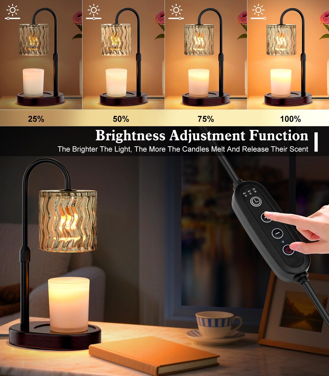 Candle Warmer Lamp Electric Timer: Dimmable Candles Warming Lamps - Height Adjustable Burner Jar - No Flame Scented Melts Wax - All Candle Jars Home Decor Table Light