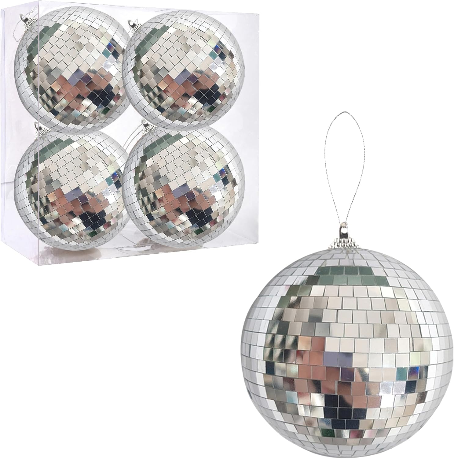 4Pcs Christmas Balls Ornaments for Xmas Tree - Shatterproof Christmas Ball Xmas Tree Decorations Hanging Ball Silver PET 4in x 4 Pack