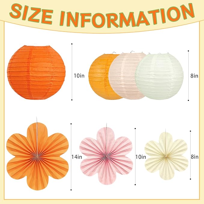 18Pcs Fall Pink and Orange Party Decorations, Hanging Paper Lanterns Flowers Fans for Girls Women Wall Baby Shower One Sweet Peach Thanksgiving Bachelorette Sunset Birthday Fall Party Decorations