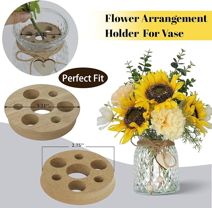 Fake Flowers in Vase,Artificial Sunflower Bouquets in Vase with a Flower Arrangement Holder,Table Centerpieces for Dining Room,Flower Centerpieces for Tables,Faux Flowers for Coffee Table Decor