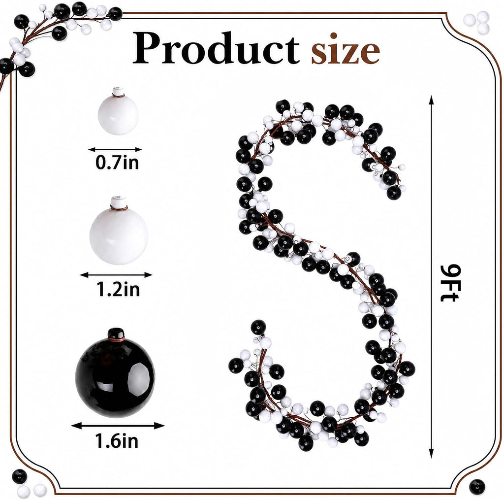 9ft black white christmas ball garland ornaments, gothic shown in use