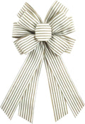 Natural Burlap Wreath Bow 20 x 11 Inches Easter Bows Light Khaki Stripes Ribbon Bow Carnival Farmhouse Bow Tree Ornament for Home Front Door Decorations
