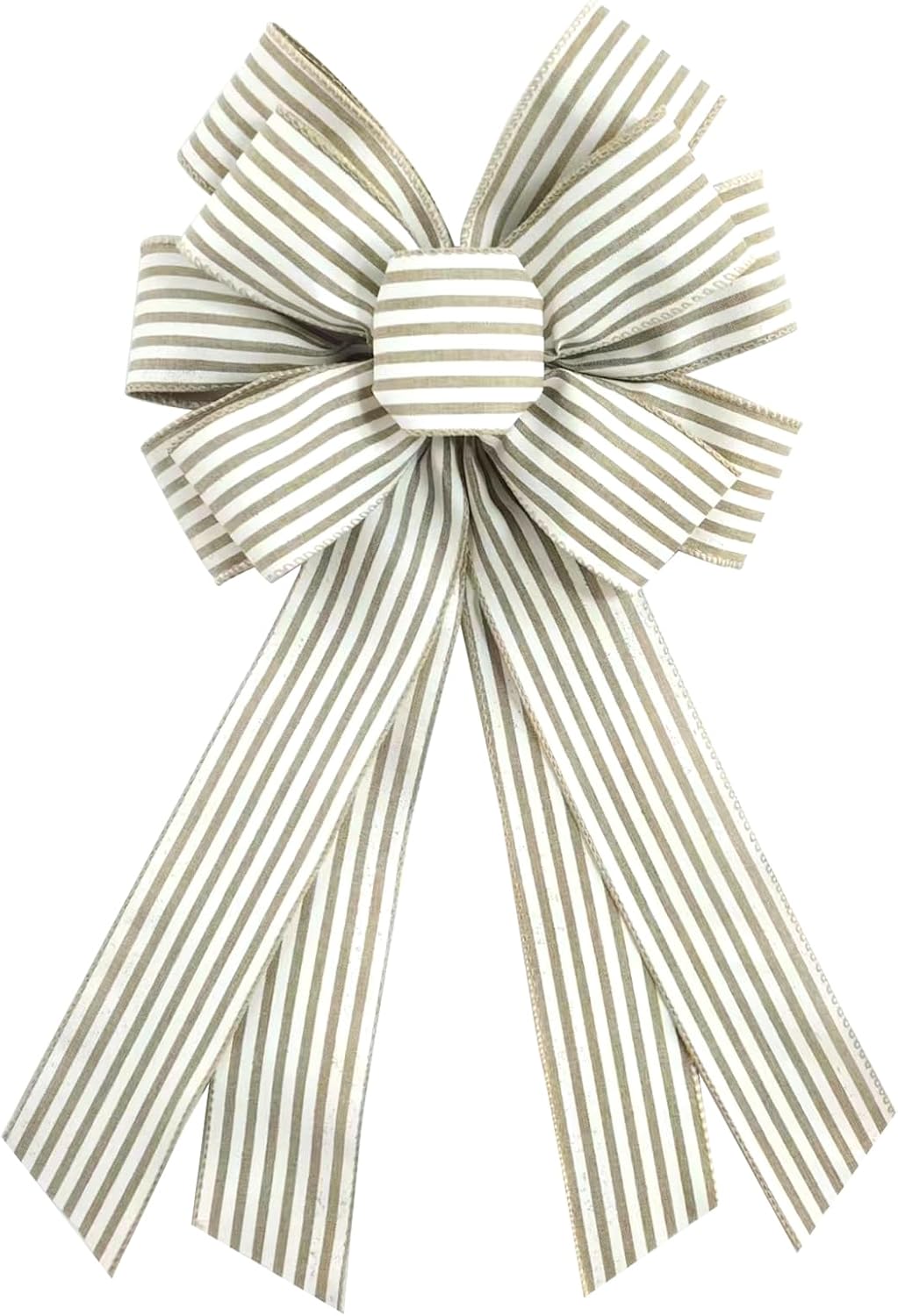 Natural Burlap Wreath Bow 20 x 11 Inches Easter Bows Light Khaki Stripes Ribbon Bow Carnival Farmhouse Bow Tree Ornament for Home Front Door Decorations