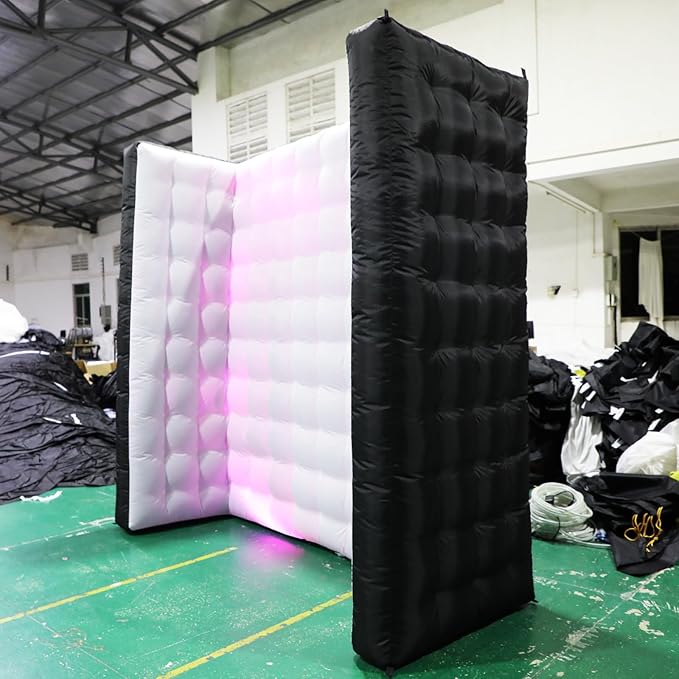 Black Inflatable Photo Booth Wall Background Straight Wall Background Party with Led Lights,Use in Advertising, Bars, Events, Trade Shows