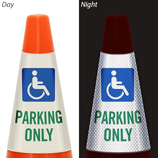 SmartSign “Handicapped Parking Only” Bright Reflective Cone Message Sleeve, [Cone Not Included]