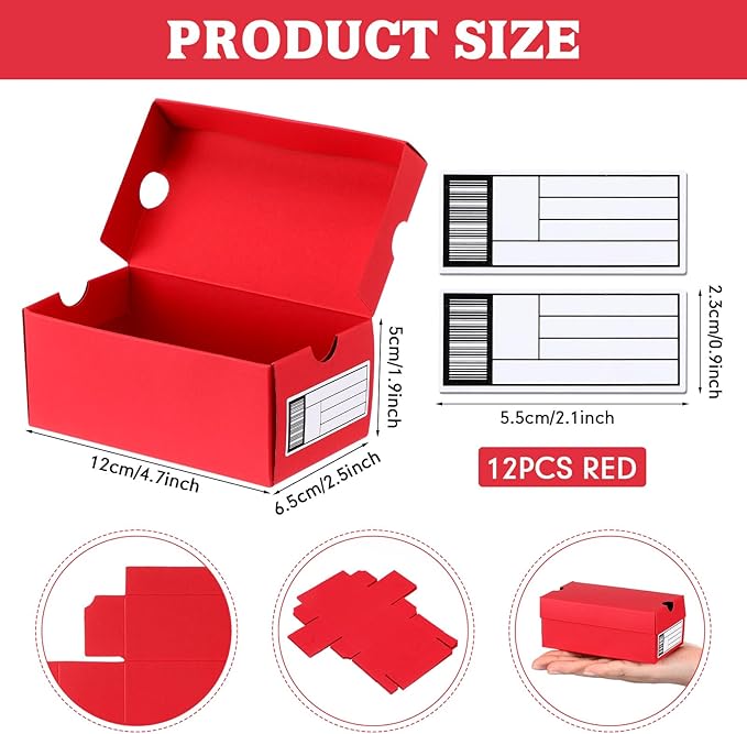 12 Sets Mini Sneaker Boxes for Party Favors Mini Shoe Gifts Boxes 4.7 x 2.5 x 2 Inch Sports Small Gift Case with Editable Label for Candies Cookies Snacks