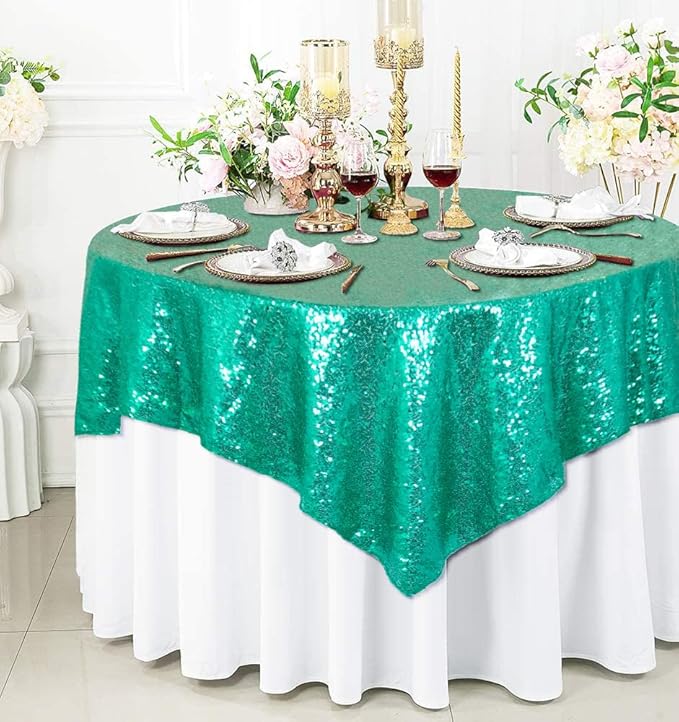 ShinyBeauty Sequin Tablecloth Square 54x54-Inch Green Table Cloths for Round Tables Christmas Green Sequin Fabric Table Overlay Glitter Tablecloths Linen for Party Small Square Wedding