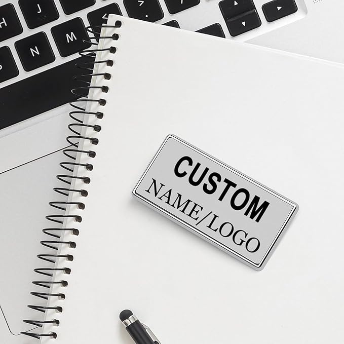 Custom Name Tags ID Badges with Logo Name Personalized Name Badges Custom Name Tag ID Badges with Pin Backing Customizable Name Badges for Business Offices Stores Restaurant, 1.5x2.8 in, 2PCS