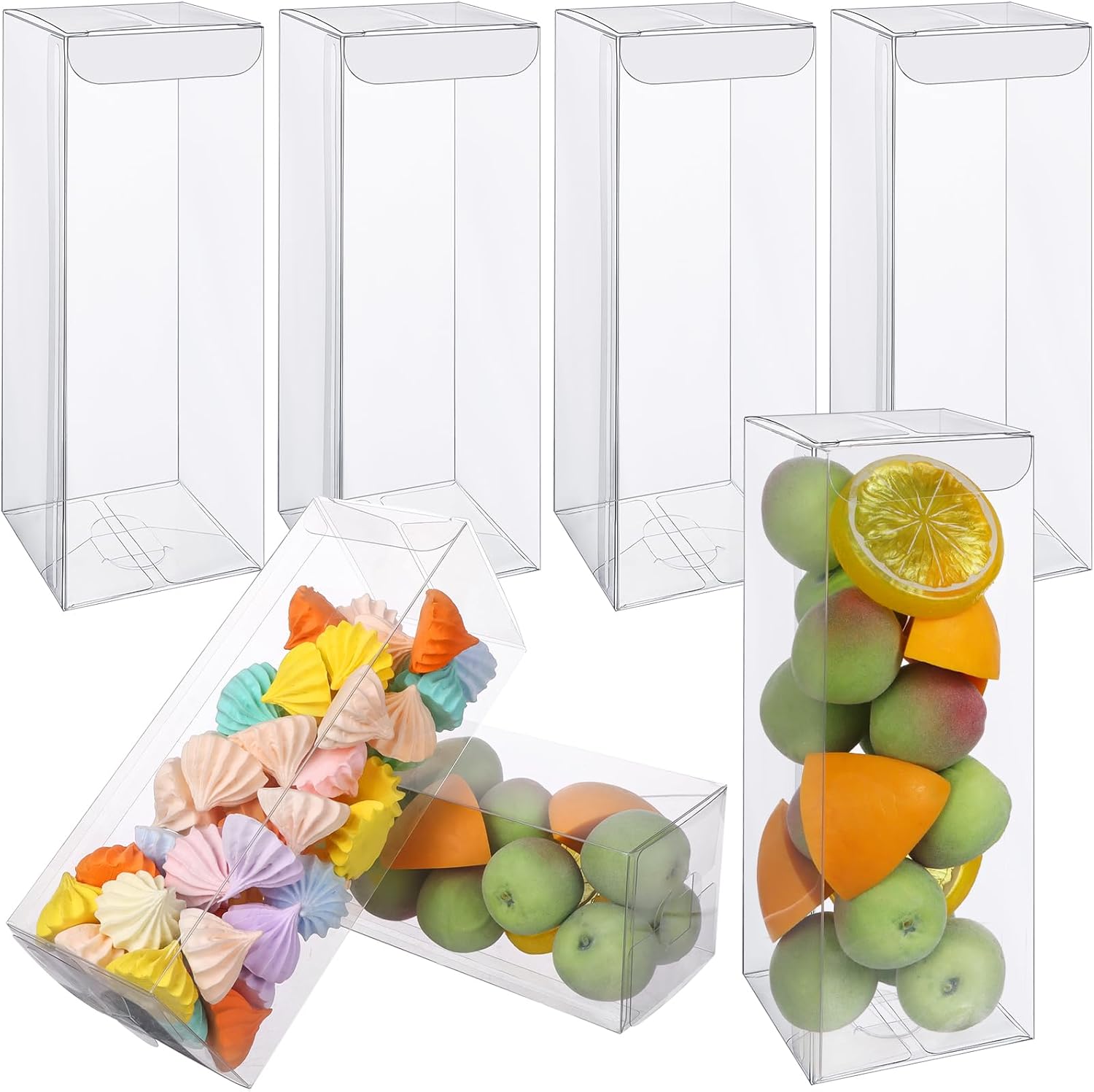 100 PCS Clear PET Plastic Storage Boxes Transparent Present Box Empty Containers Rectangle Cube Candy Chocolate Cookies Treat Case for Christmas,Wedding,Party,Baby Shower (100, 2.5x2.5x7 Inch)