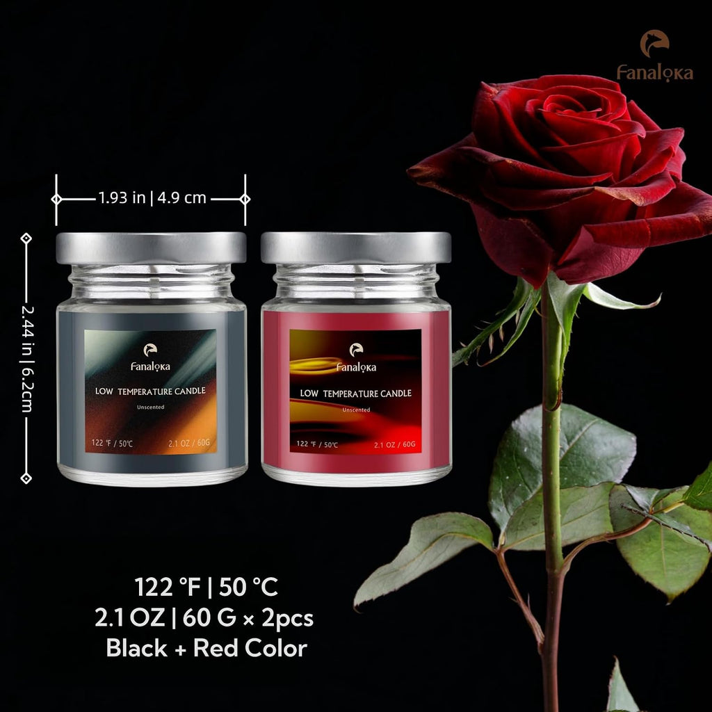 Low Temperature Candles Sets, Low Heat Body Safe Candles, Unscented, Black & Red (4.2 oz Variety Pack, 2 Pack)- FANALOKA