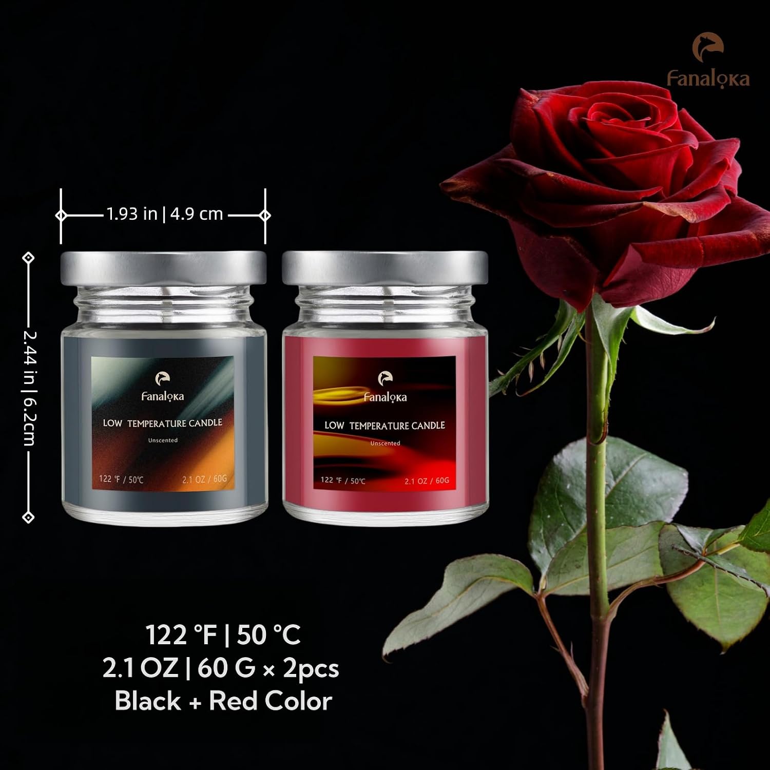 Low Temperature Candles Sets, Low Heat Body Safe Candles, Unscented, Black & Red (4.2 oz Variety Pack, 2 Pack)- FANALOKA