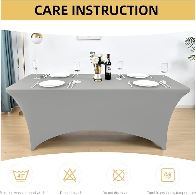 115 2-Pack 8ft Spandex Table Covers for Rectangle Folding Tables - Washable Elastic Tablecloth - Ultimate Fitted Table Protector for Parties, Banquet, and Wedding