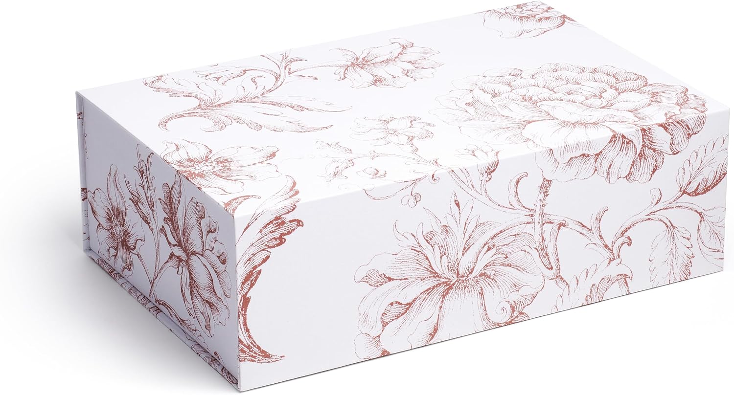 Sorarto Luxury Keepsake Gift Box | Pink Rose Floral Decorative Boxes with Magnetic Lids for Presents, Wedding Memory Box, and Bridal Gifts. 13.5" x 9" x 4.3"
