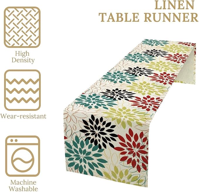 Abstract Red Dahlia Vintage Table Runner, Geometric Lines Mid Century Vintage Modern Colorful Table Runner for Party Kitchen Dining Living Room Laundry Room Decor, 13x36 Inch