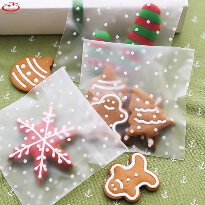 Self Adhesive Cookie Cellophane Treat Bags with Seal 4x4 Inches, 4 Mils Self Sealing Resealable Plastic Packaging Bags with Thank You Labels for Gift Giving Party Favor Bakery Candy Chocolate 100 Pcs