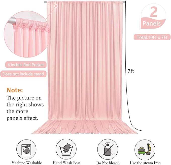 10 x 7 Feet Light Pink Backdrop Curtain for Partie, Background Curtains for Photoshoot, Birthday, Wedding, Halloween, Thanksgiving, Christmas, New Year Party Decorations 5Ft x 7Ft, 2 Panels