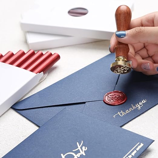 UNIQOOO Mailable Glue Gun Sealing Wax Sticks for Wax Seal Stamp - Metallic Burgundy Wine Red, For Birthday Cards, Wedding Invitations, Envelopes, Snail Mails, Wine Packages, Xmas Gift Ideas, Pack of 8