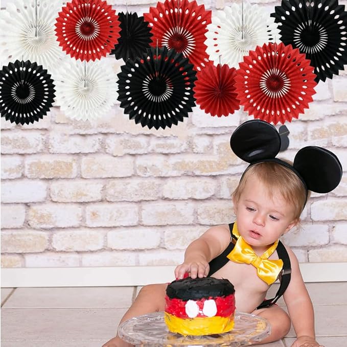 BEISHIDA Red Black White Hanging Honeycomb Round Paper Fans Decoration Tissue Paper Fan Garland for Birthday Christmas Wedding Party Supplies（11packs）