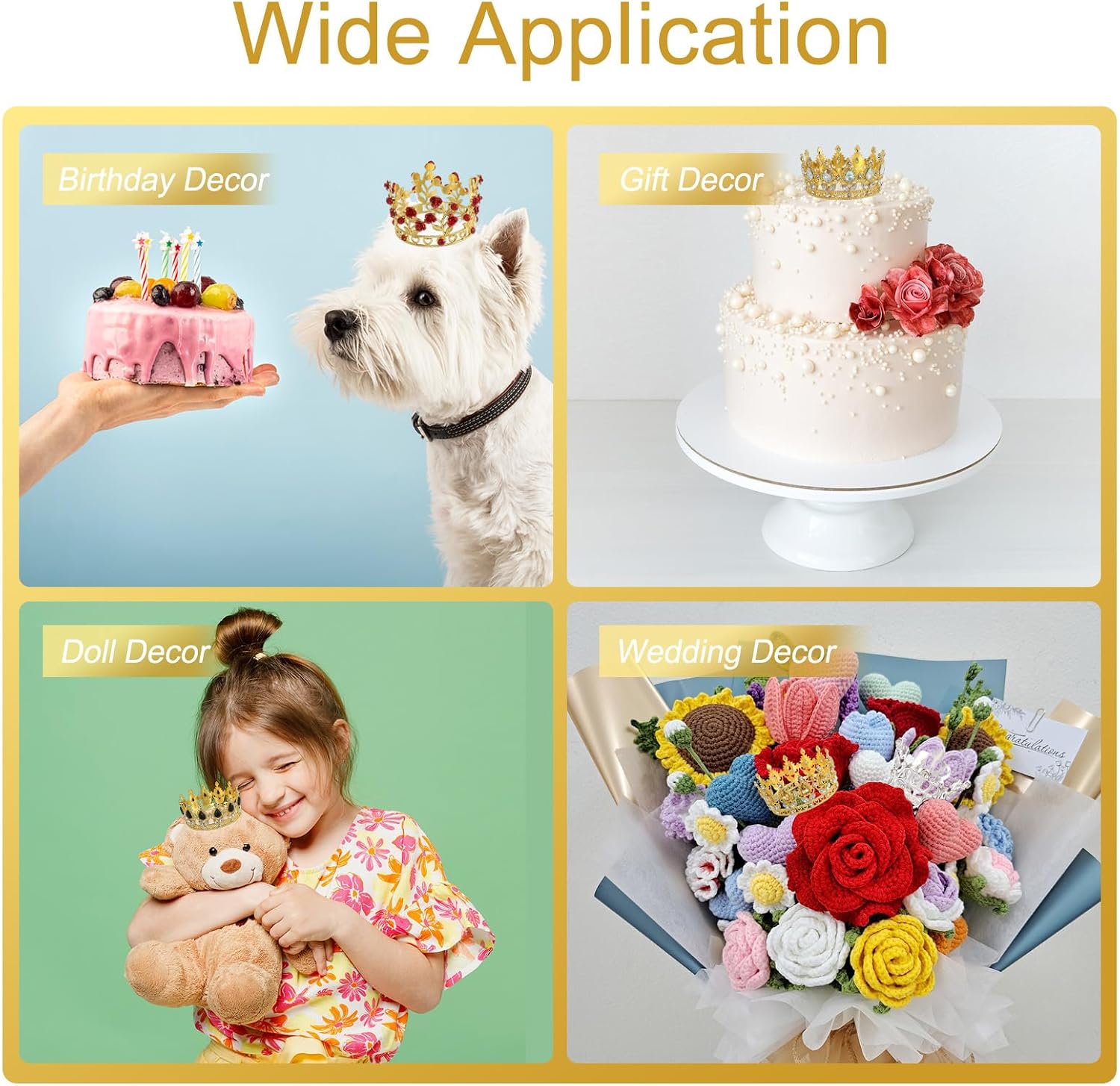 uxcell Mini Crown Cake Toppers, Alloy Queen Princess Little Crown Tiara Cupcake Heart Shaped with Crystal for Birthday Cake Decor Wedding Party, White Gold/White
