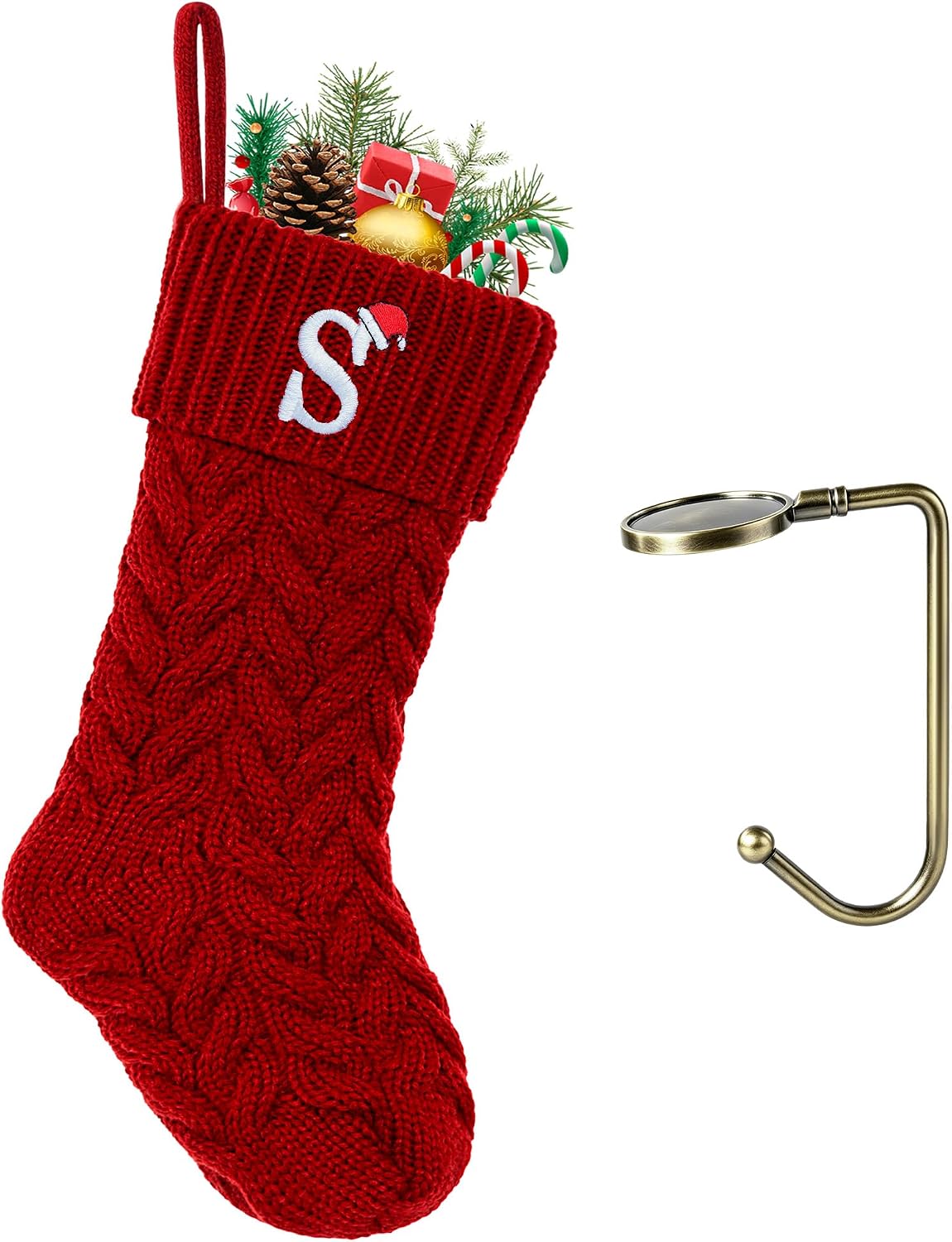 Initial Christmas Stockings,Monogram Letter Stocking Knit Family Stockings | 18 Inches Large Xmas Stockings, Holiday Stockings for Fireplace Christmas Party Decoration (Red S)