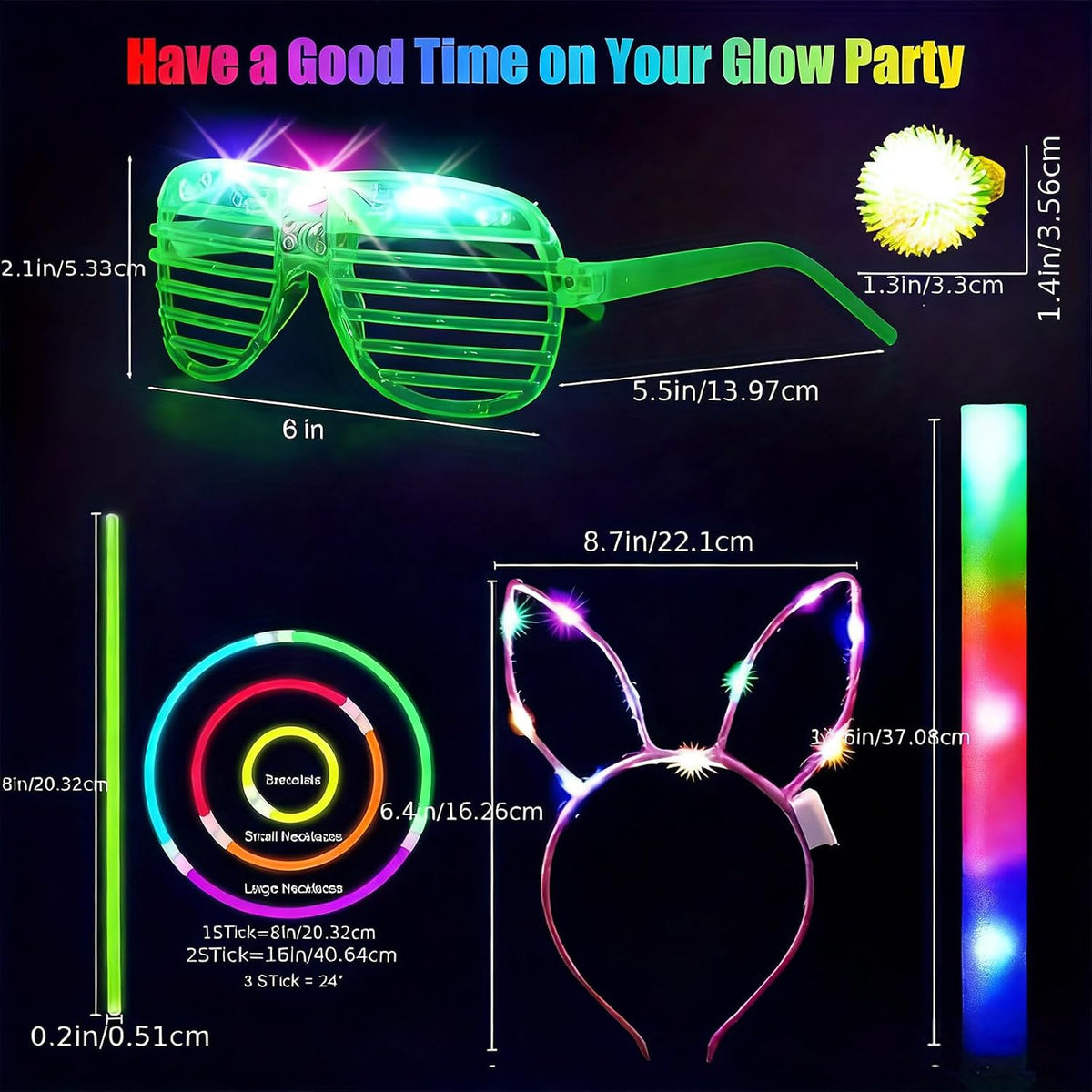 142 PCS Glow in the Dark Party Supplies, 12 Foam Sticks, 12PCS LED Glasses,6P...