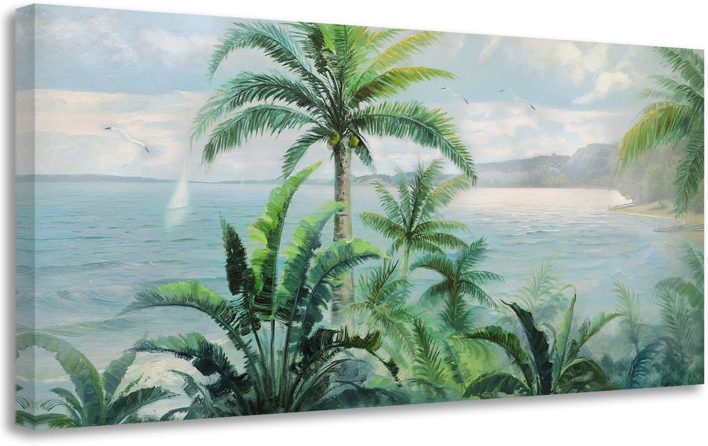 anolyfi palm tree green tropical canvas wall art shown in use