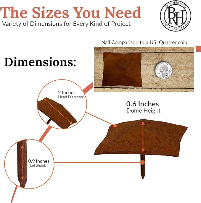 10 Pack 2" Square Head Iron Clavos Decorative Nails – Rusted – Handmade Rustic Square Fasteners for Farmhouse Shutters, Faux Wood Beams, Barn Doors, Shutters, and Gates – Ornamental Wood Accent