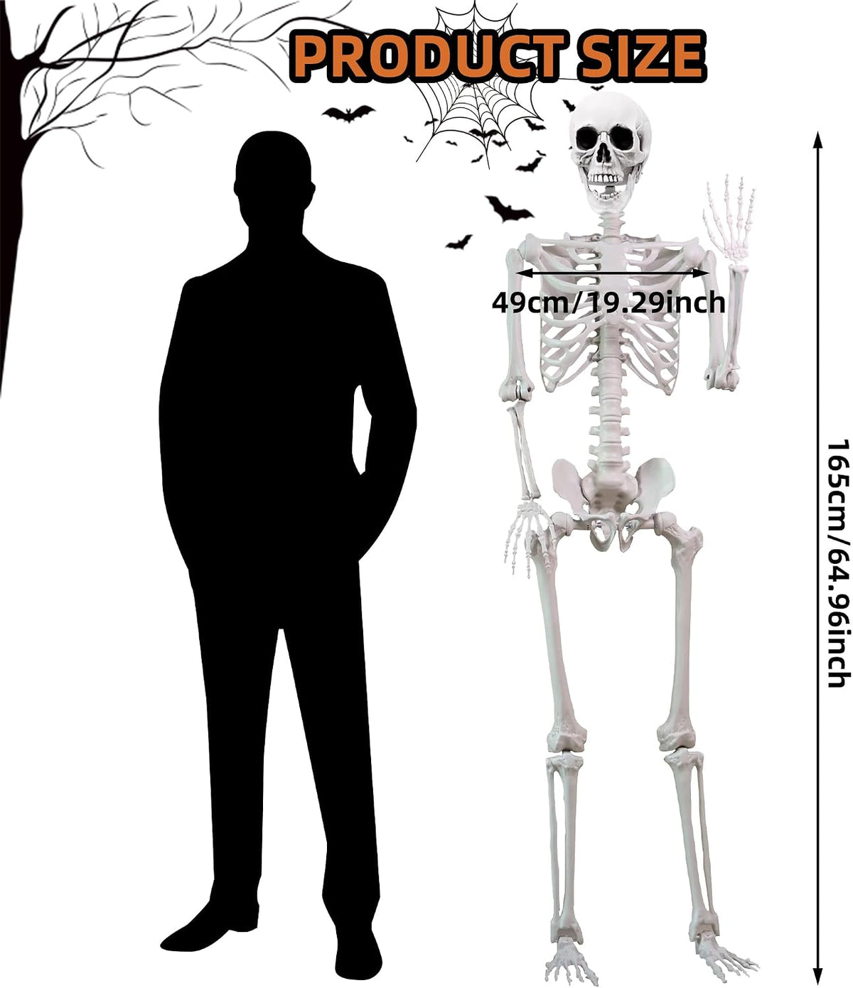 5.4 ft Halloween Skeleton Poseable Skeleton Life Size Skeleton Full Body Plas...