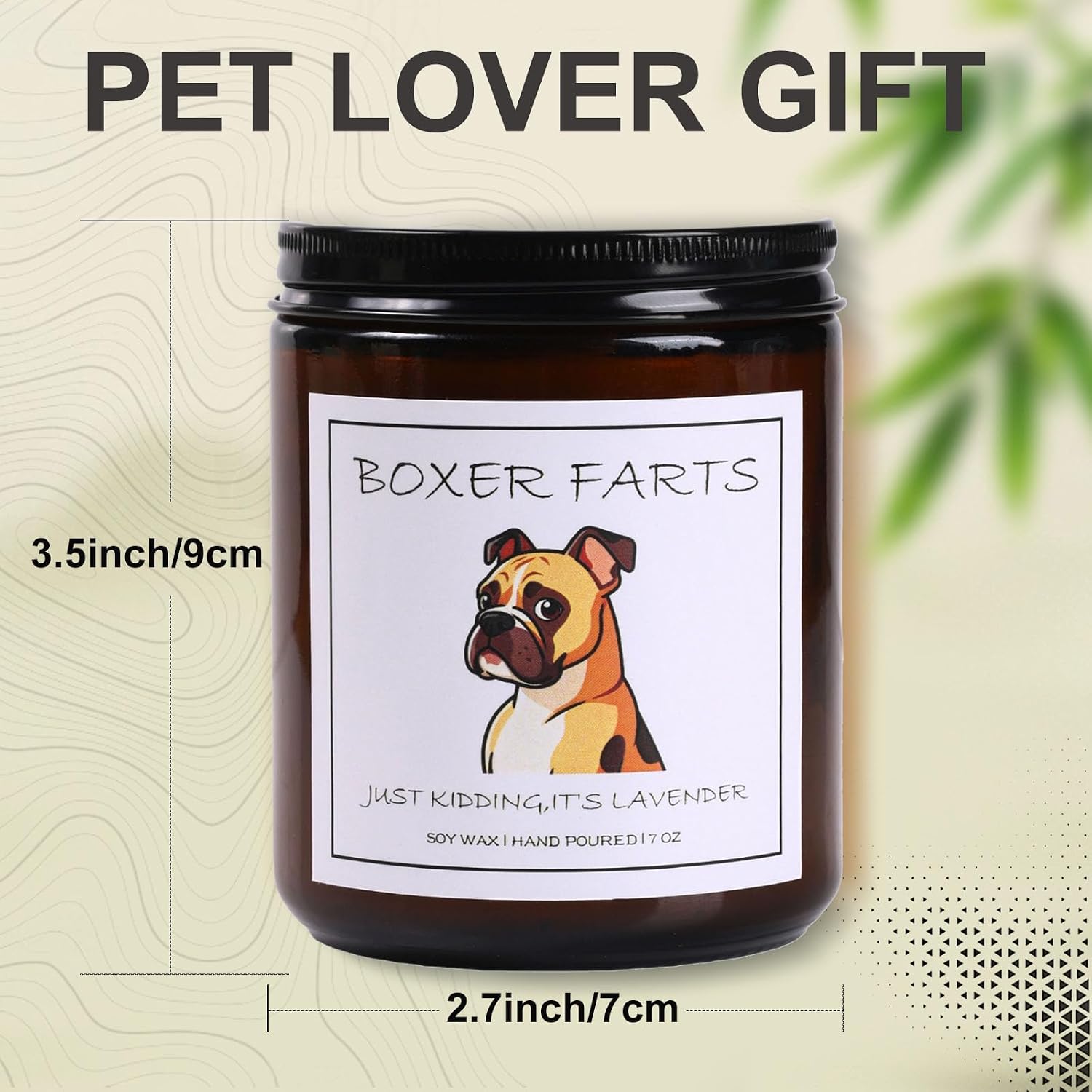 Boxer Dog Gifts & Decor, Boxer Gifts - Dog Mom Gift, Boxer Farts Candle, Natural Soy Wax Lavender Scented Candle 7oz