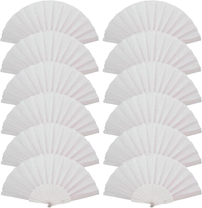 12 Pack Handheld Fan,Folding Hand Glitter Fan with Shining Transparent Fan Rib – Ideal for Wedding, Church, Festival, Dance, Tea Party, Club, and EDM Accessories, White