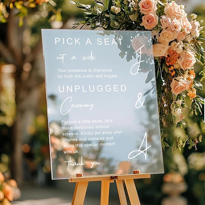 Modern Wedding Yard Sign – Pick a Seat & Unplugged Ceremony – Artistic Layout – Custom Acrylic or Corrugated Sign