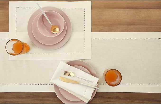 Solino Home Ivory Table Runner 144 Inches Long - Cotton Linen Hemstitch Extra Long Table Runner 14 x 144 Inch for Fall, Autumn, Thanksgiving, Christmas, Holiday