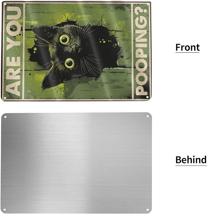 Funny Black Cat "Are You Pooping?" Tin Sign - Humorous Bathroom Wall Décor, 8x12 Inches, Vintage Metal Sign for Indoor & Outdoor Use, Cat Wall Art