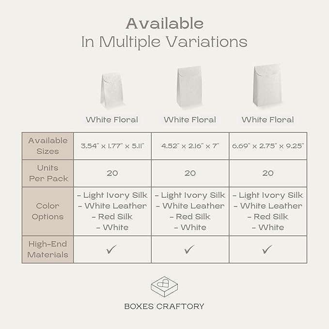 Boxes Craftory Pack of 20 Party Favor Boxes (6.69 x 2.75 x 9.25 inch) - Ideal for Wedding, Bridal Shower Gifts and Baby Shower - White Floral