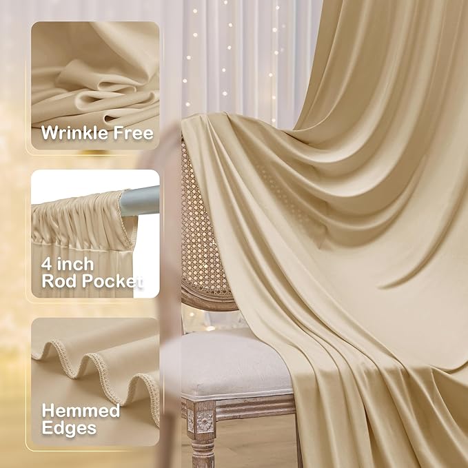 Wrinkle Free Beige Backdrop Curtains for Party Background, Beige Photo Curtains Backdrop Drapes 2 Panels Back Drop Cloth for Wedding Birthday Photography Baby Shower Decor,10ftx10ft