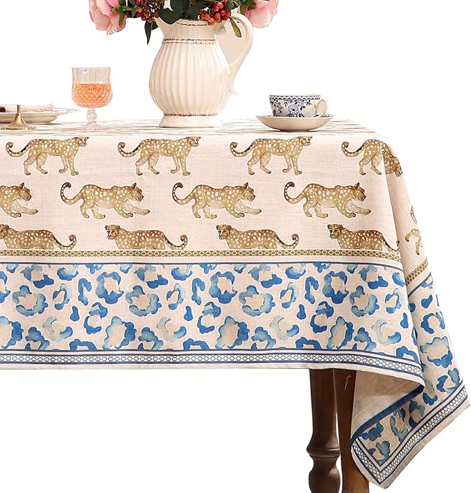 patdrea Designer Vintage Linen Table Cloth for Rectangle Table,Leopard Animal Pattern Soft Breathable Tablecloth,Decor Cover for Kitchen Dining,Christmas,Parties,Thanksgiving,63"x87"-from