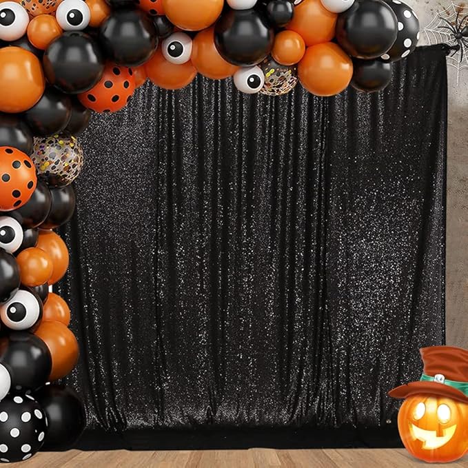 Eternal Beauty Black Sequin Backdrop, 5x7 Ft Halloween Glitter Background Curtains for Shimmer Photography Party Wedding Birthday Back Drop Decor