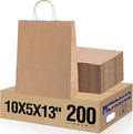METRONIC Paper Gift Bags 10x5x13'' 200Pcs Brown Paper Bag with Handles Bulk, Kraft for Small Business, Birthday Wedding Party Favor Bags, Christmas, Retail shopping